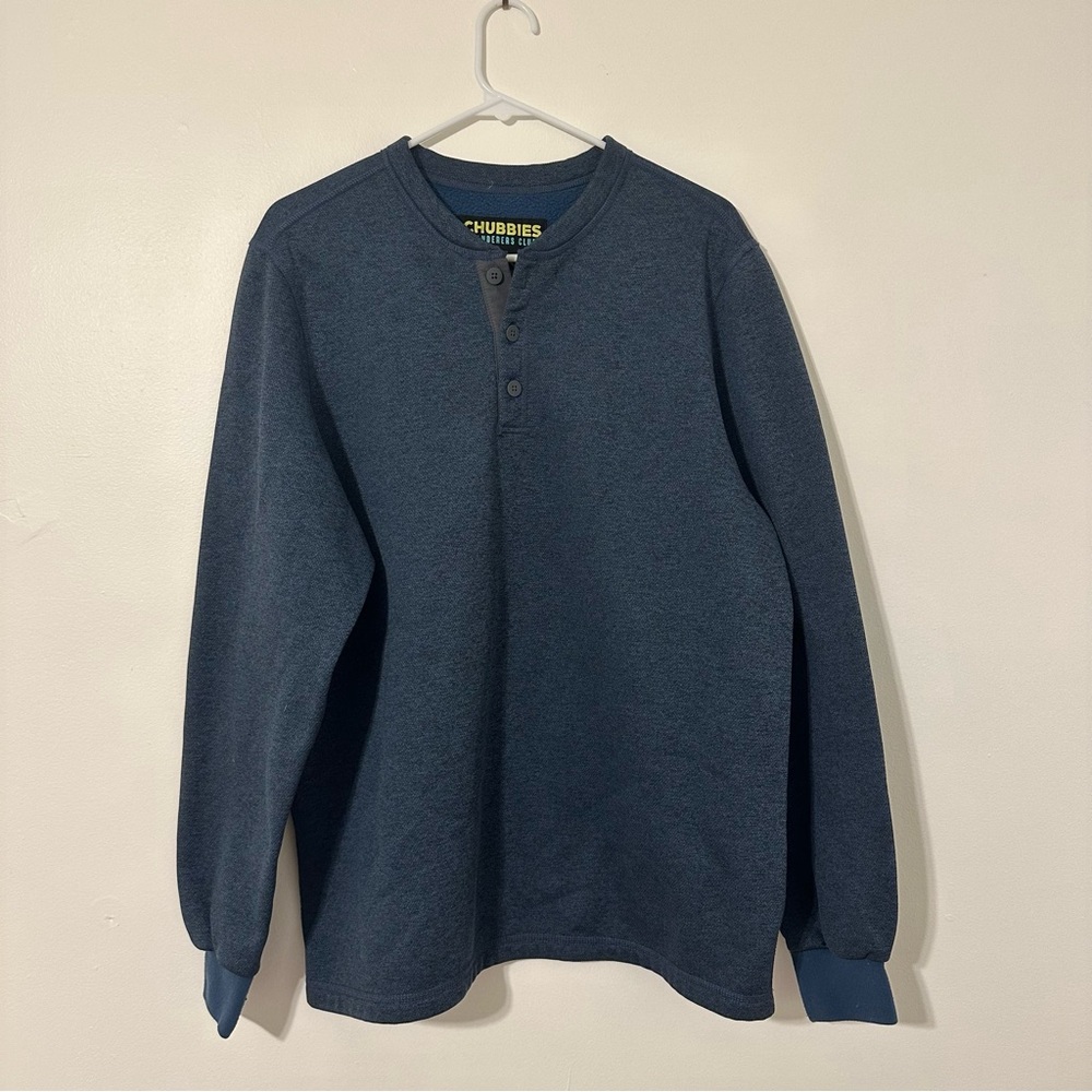 Chubbies Fleece Mens Sz XL navy Pullover 1/4 Button Sweatshirt Logo Henley